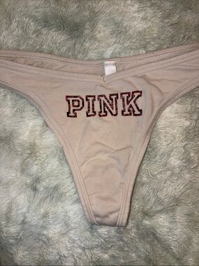 PINK Victoria's Secret sz SMALL Nude Blush thong Pink Logo lingerie sexy panties